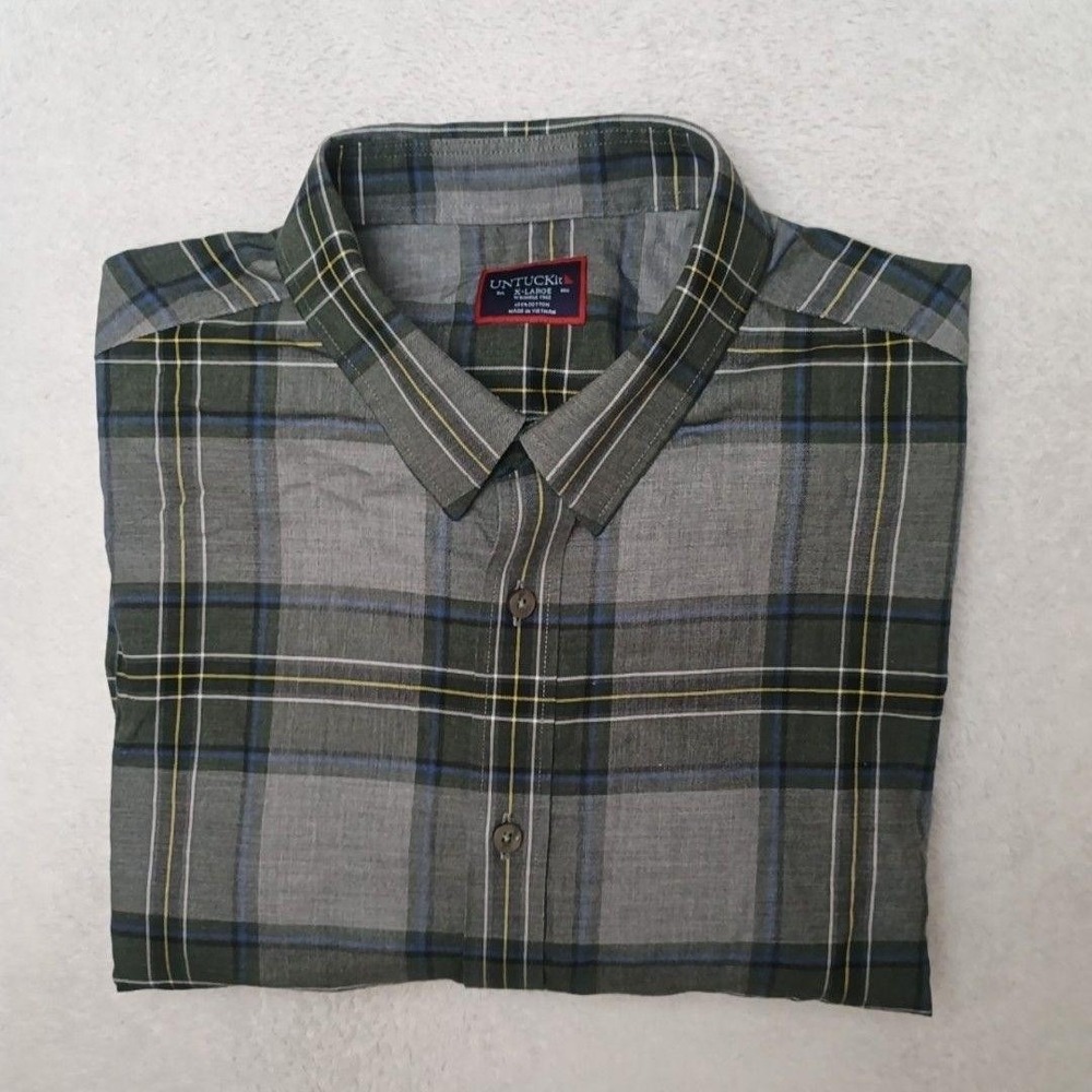 UNTUCKit Shirt Mens XL Gray Plaid Button-Up Wrinkle Free Long Sleeve Trocken